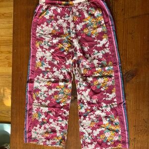 Anthropologie Floral Rayon Crop Flowy Wide Leg Pants Ettiwa Size S Pink & White